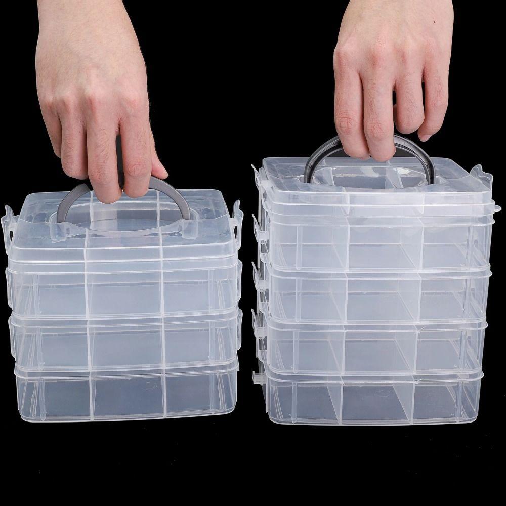 3-layers Plastic Storage Box Detachable Crafts Tool Case  Rings Jewelry Display