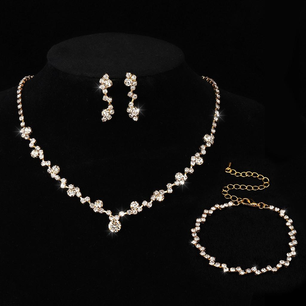 Bridal Jewelry Set With Crystal Necklace Earrings Bracelet For Women Wedding Accessories