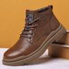 Casual Formal FootwearMen's Leather Shoes New In Winter Men Boots Warm Plush Lace-up Ankle Boots Comfy Office Work Shoes