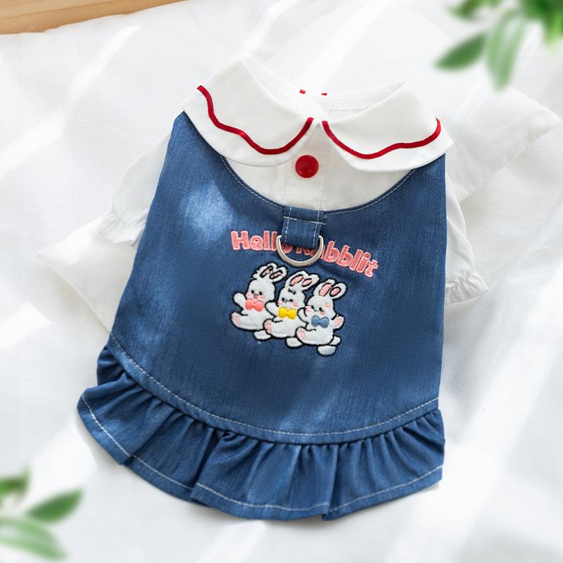 Pet denim skirt kitten dog anti-hair loss summer thin pet clothes cat clothing dress dress suspender skirt