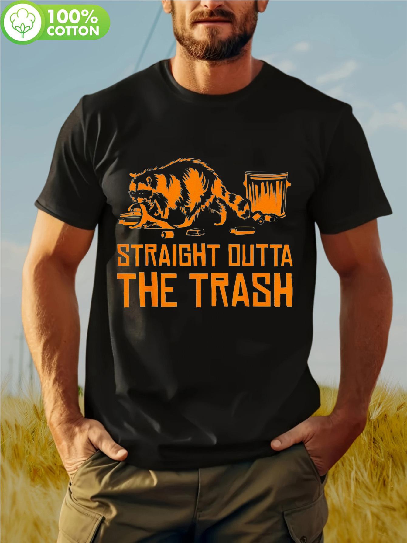 Straight Outta The Trash Raccoon Graphic T-shirt - 100% Cotton 180gsm Crewneck Short Sleeve Tee for Men & Women XXXL