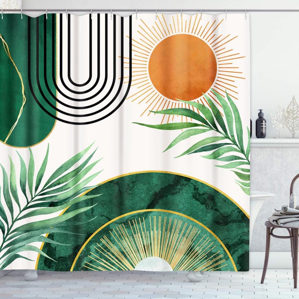 Shower Curtain Mid Century Modern Retro With Drop Shapes In Tones Abstract For All And Purposes Waterproof Polyester Fabric