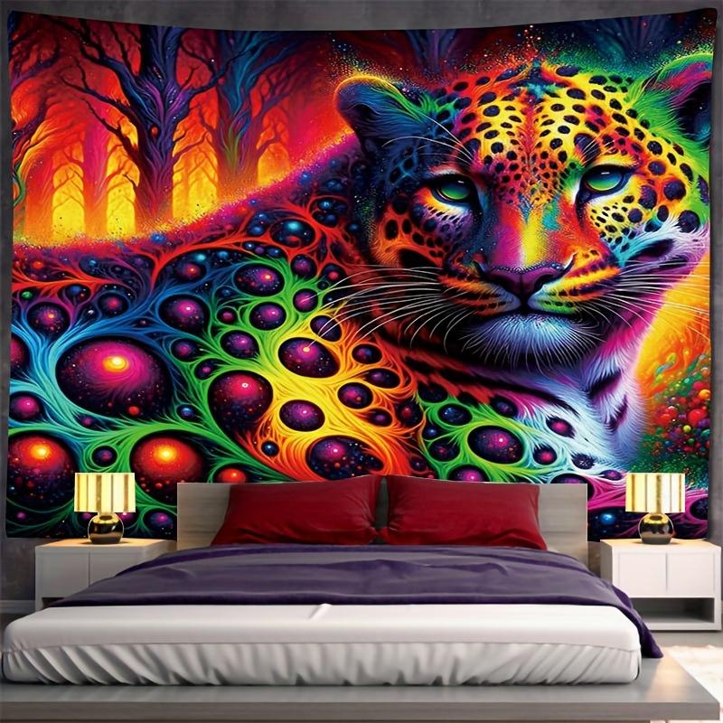 1 Pezzo Arazzo da Parete Stampa Leopardo 3D Grande Tema Animale Decorazione per la Casa Tessuto Scamosciato Testurizzato Design Orizzontale Per Soggiorno