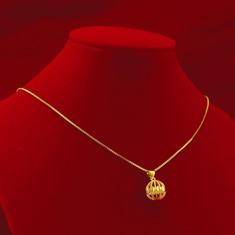 Vietnamese Gold Plated Openwork Ball Pendant Necklace for Women