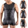 Hot Sexy Men Faux Leather Bodysuit Nightclub Costumes Tight Pouch Leotard Sleeveless Zip-up Open Crotch Jumpsuit Erotic Lingerie