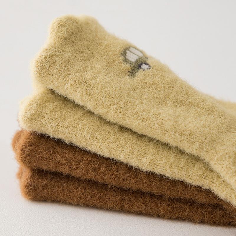 Newborn Baby Socks Autumn Winter Plush Warm Mid Tube Socks For Toddler Girl Cute  Bear Dog Non-slip Floor Socks