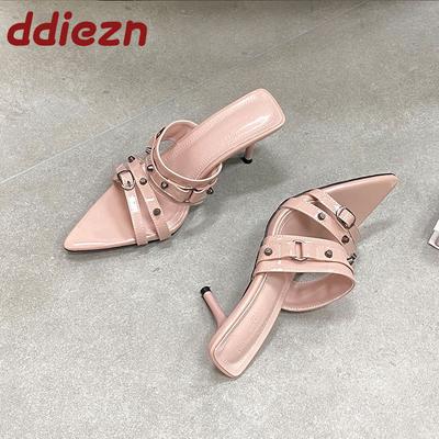 Mode Mode Spitzschuh Damenabsätze Pumps Pantoletten Schuhe Neu Frühling Sommer Damen Slipper Schuhwerk Nieten Damen High Heels Schuhe