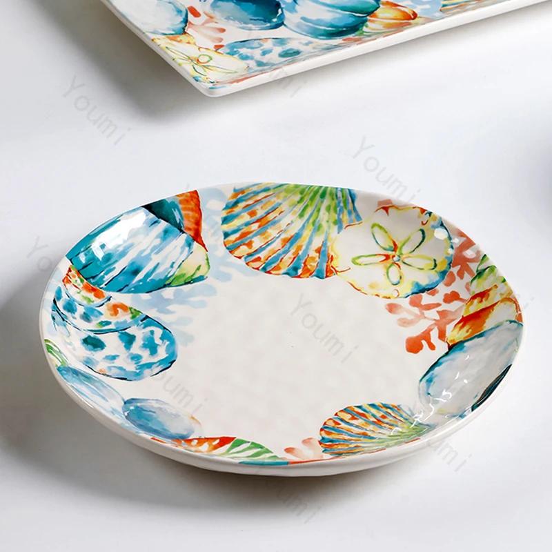 Creative Ocean Style Ceramic Plates High End Household Soup Bowls Exquisite and Delicious Dining Plate Irregular Bowl Tableware