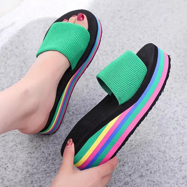 High-heeled Slippers Women's Summer Thick-soled Pinch Toes Women's Cool Slippers Fashion Wear Non-slip Beach Flip-flops Shoes Women's Summer