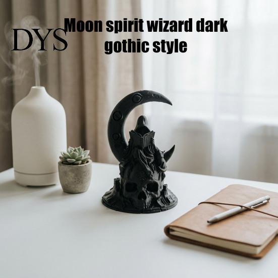 Modern Dark Home Accents 3D Printed Moon Spirit Wizard Figurine, Gothic Decor Statue Skull Crescent Ornaments with Base, Halloween Tabletop Decoration