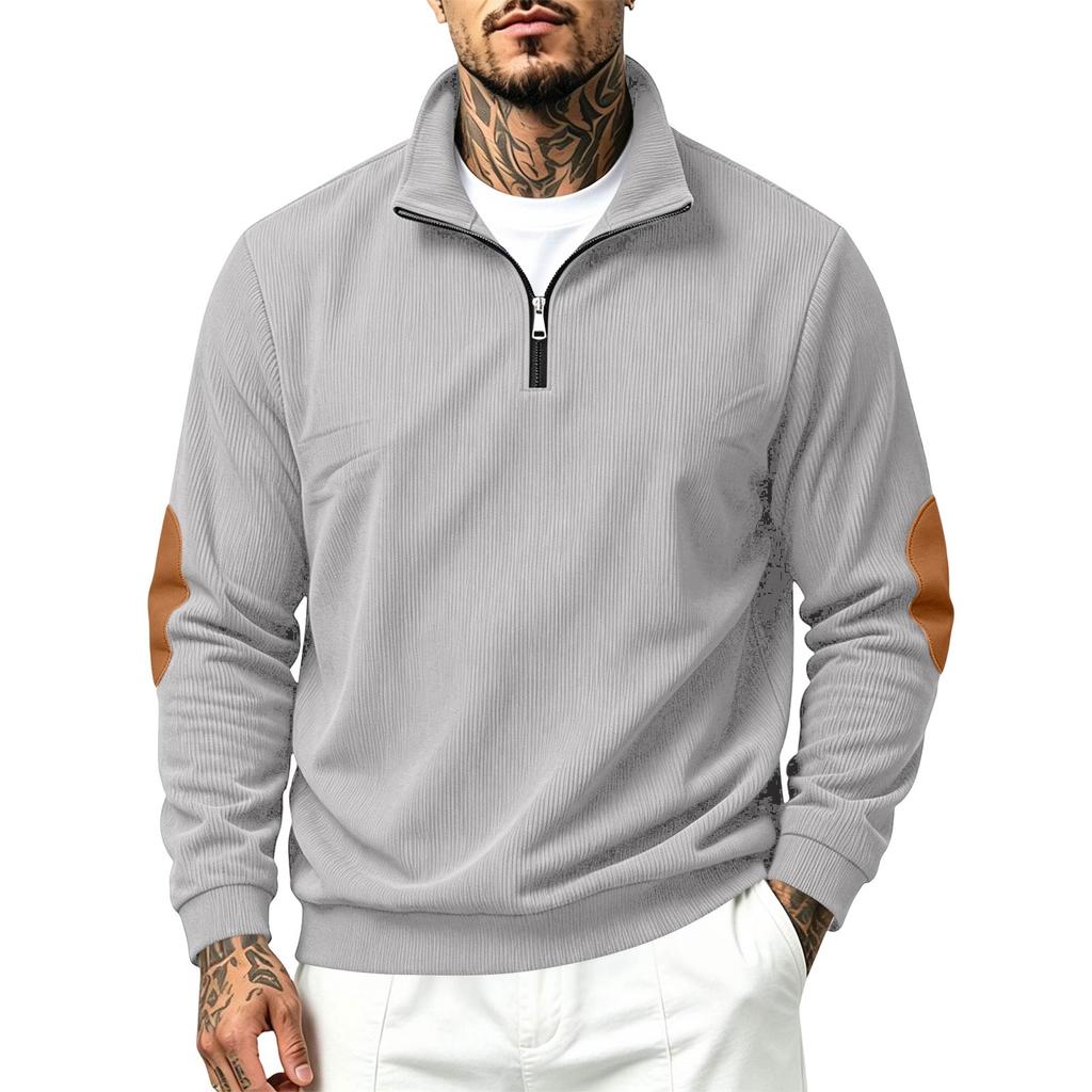 Men's Corduroy Vintage Stand Collar Zip Pullover Sweatshirt Relaxed Fit for Spring Fall Outdoor