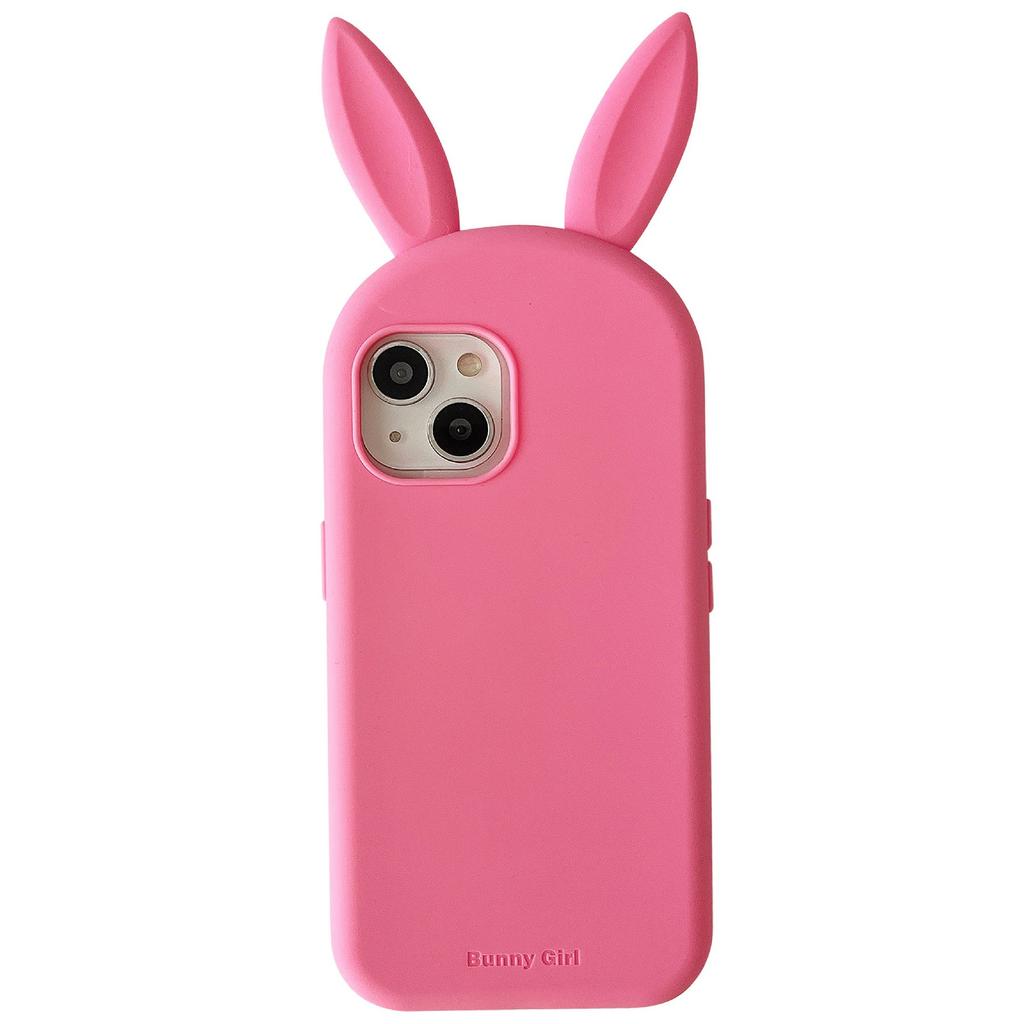 For iPhone 15 Silicone Case Cute Rabbit Ear Design Shockproof Phone Back Cover