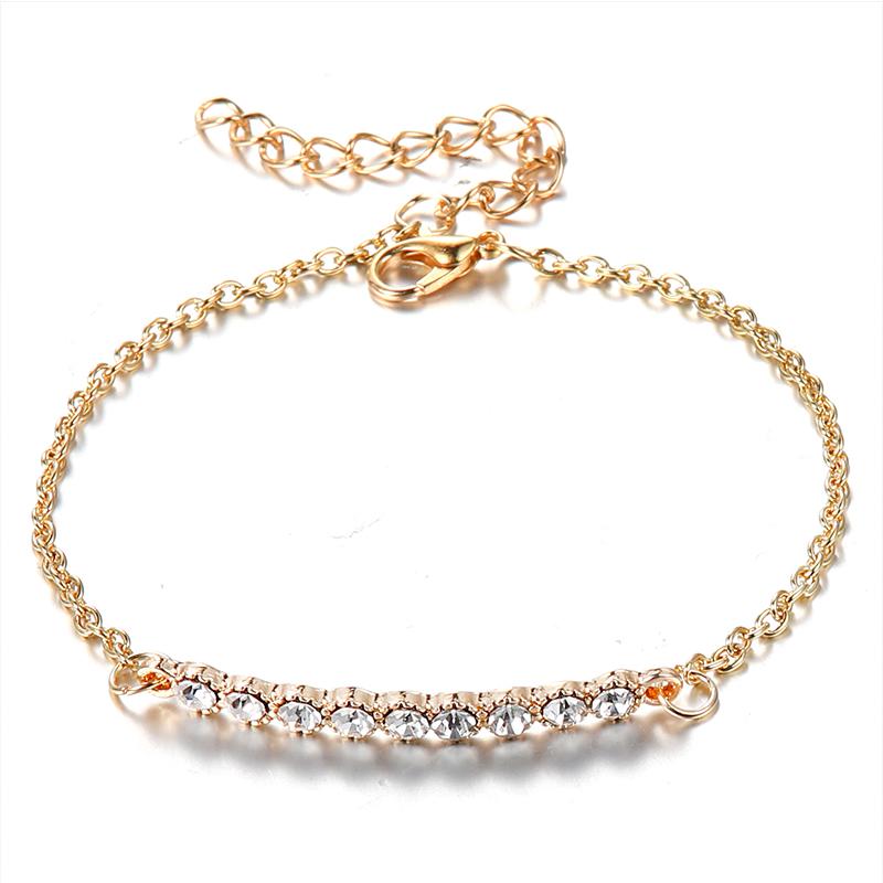 Fashion New Design Womens Classic Rhinestone Gold Plated Chain Bracelets