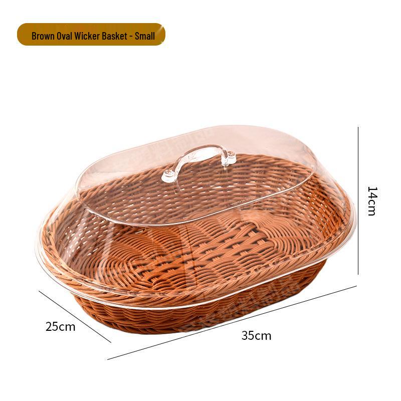 Oval Acrylic-Lidded Rattan Basket for Bread, Vegetables, and Dried Fruit