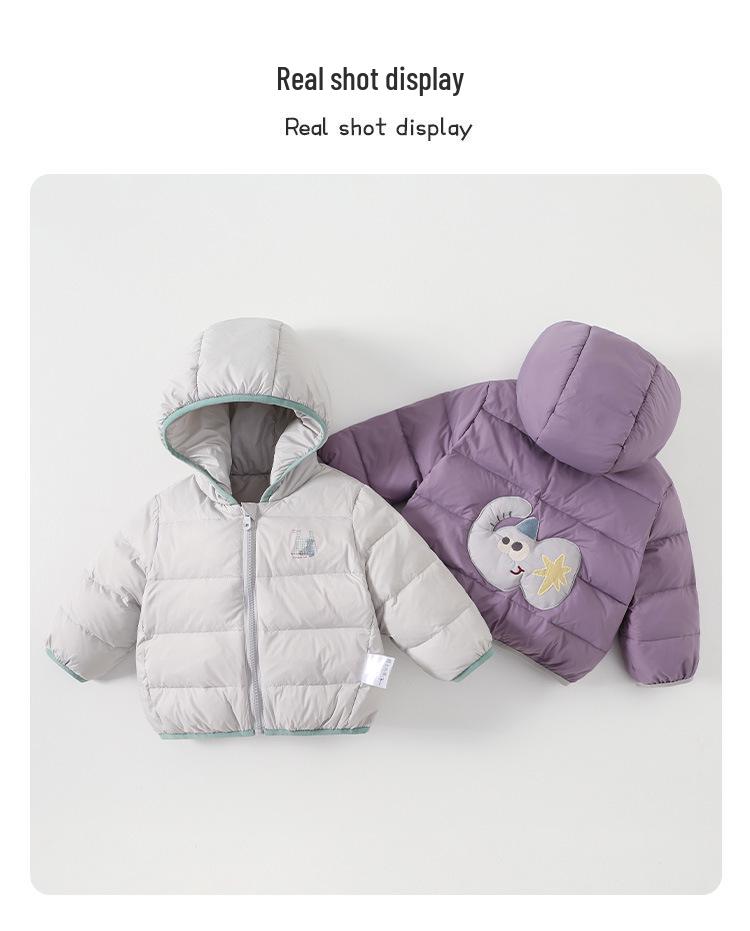 Baby Cartoon Hooded Down Jacket - Warm Autumn/Winter Long-Sleeved Zipper Shirt for Boys' Outdoor Wear