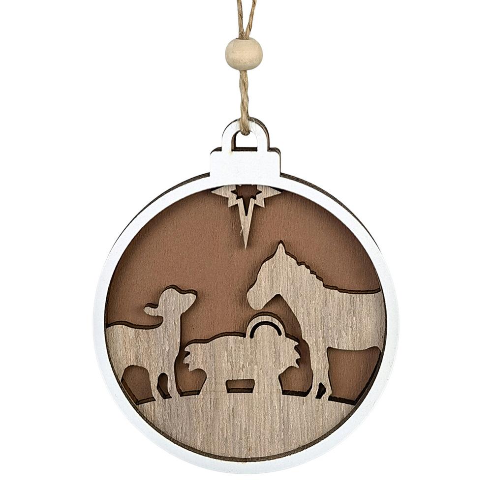Nativity Scene Pendant Wooden Hollow Pendant Decor Lovely And Delciate Jesus Birth Ornament For Christmas Tree Home Decoration
