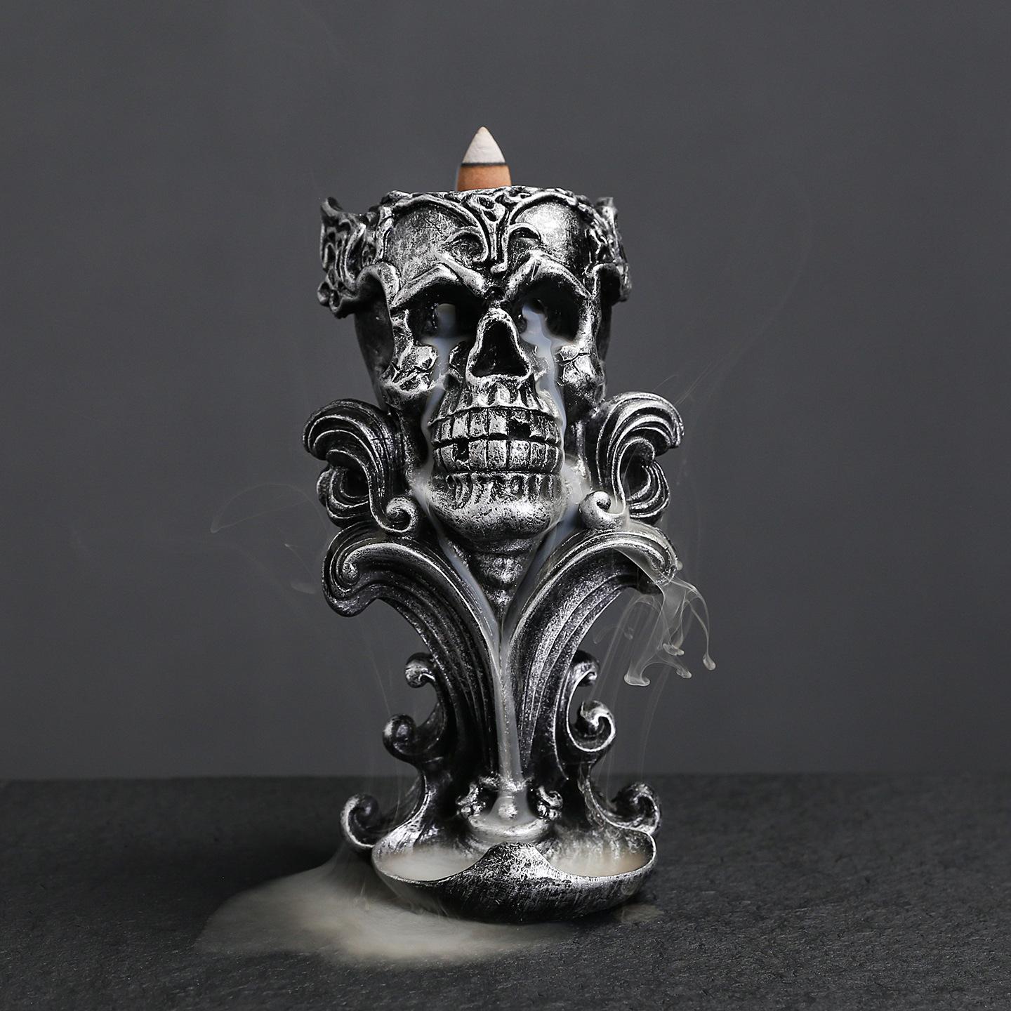 1pc Resin Backflow Incense Burner Skull Holy Grail Craft Decor Halloween Party Decor Home Ornament (Without Incense)