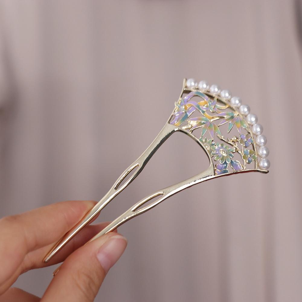 Hollow Fan Hair Stick U-shaped Hanfu U Shape Hairpin Cute Cheongsam Accessories