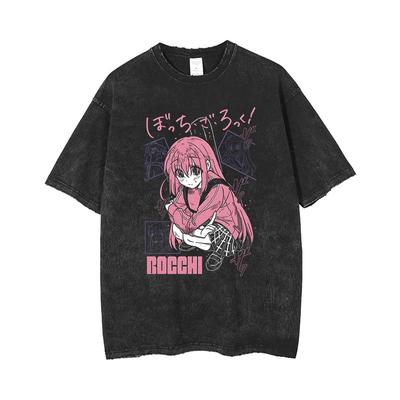 Anime Chainsaw Man Acid T-Shirt Retro Vintage Gewaschenes Bedrucktes Grafik-T-Shirt Damen Harajuku Baumwolle Kurzarm-T-Shirt