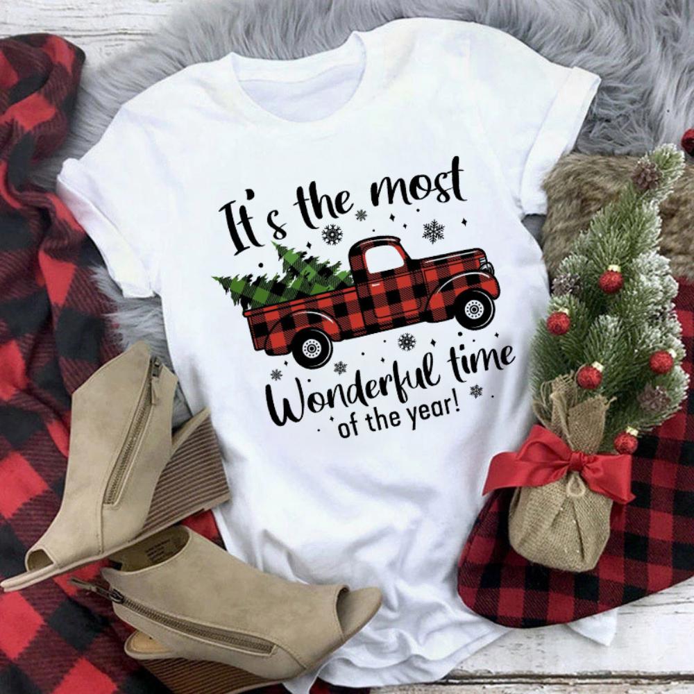 Christmas Reindeer Tshirt Loose Truck Christmas Tree Tshirt Durable Men Women Unisex Casual Tshirt Daily Travel Streetwear S