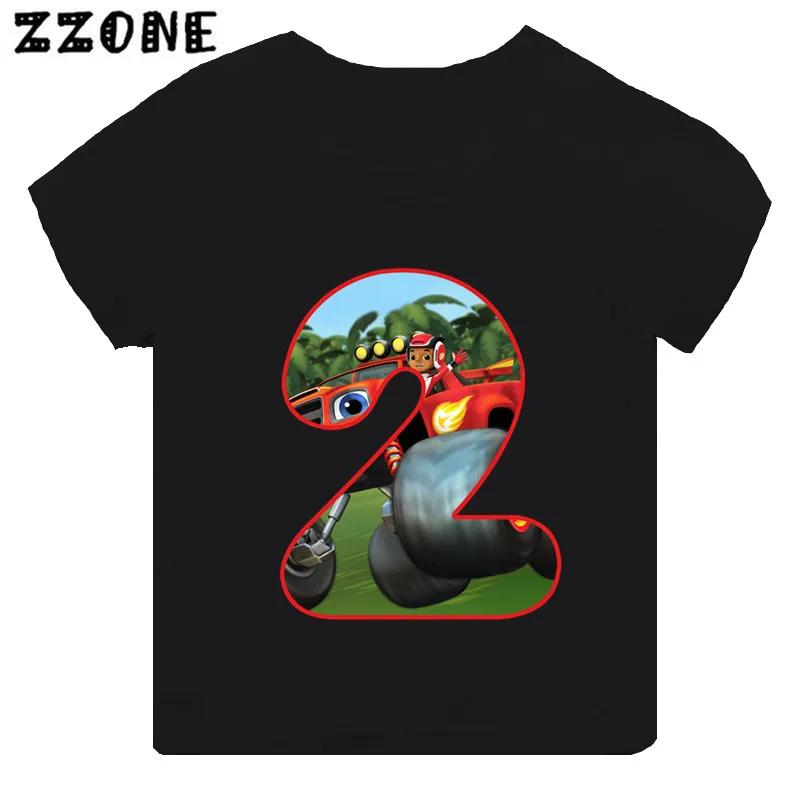 Blaze And The Monster Machines Cartoon Boys Clothes 1 2 3 4 5 6 7 8 9 Years Birthday Number Bow Kids T Shirt Baby Girls TShirts