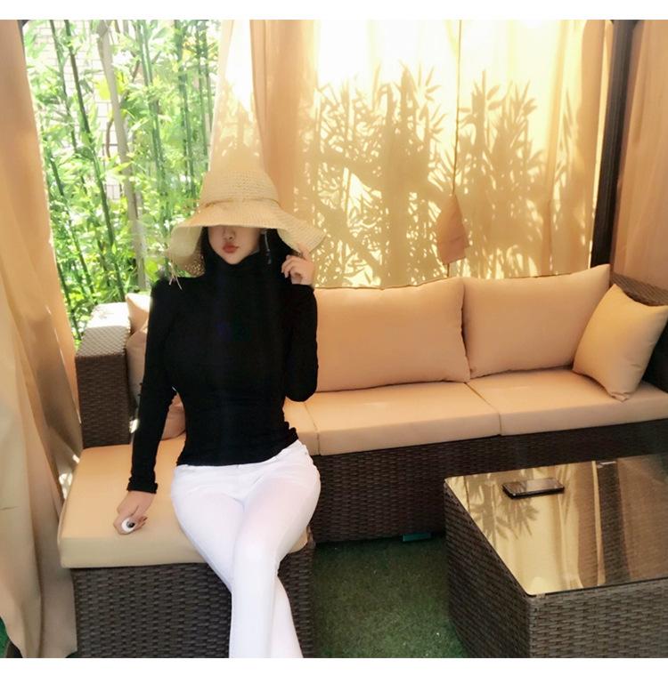 Women's Sheer High Neck Long Sleeve Korean T-shirt - Thin, Skin-friendly, Sexy Base Layer