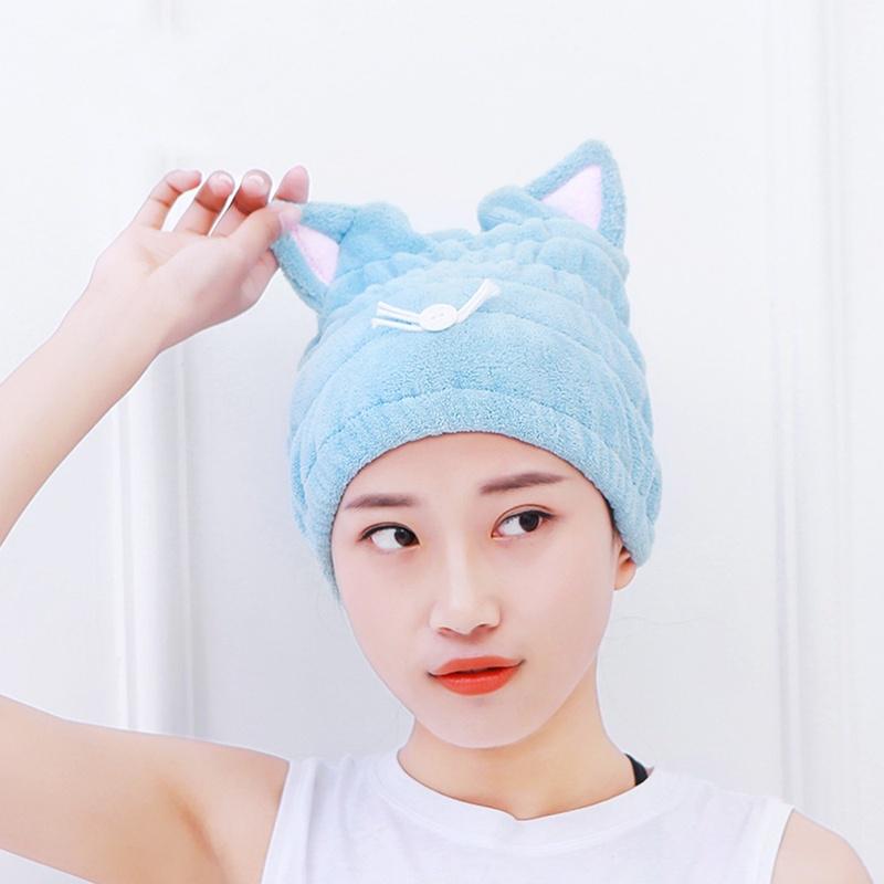 Cute Cat Hair-drying Towel Bath Cap Strong Absorbing Drying Long Soft Special Dry Hair Cap Towel With Coral Soft Towel