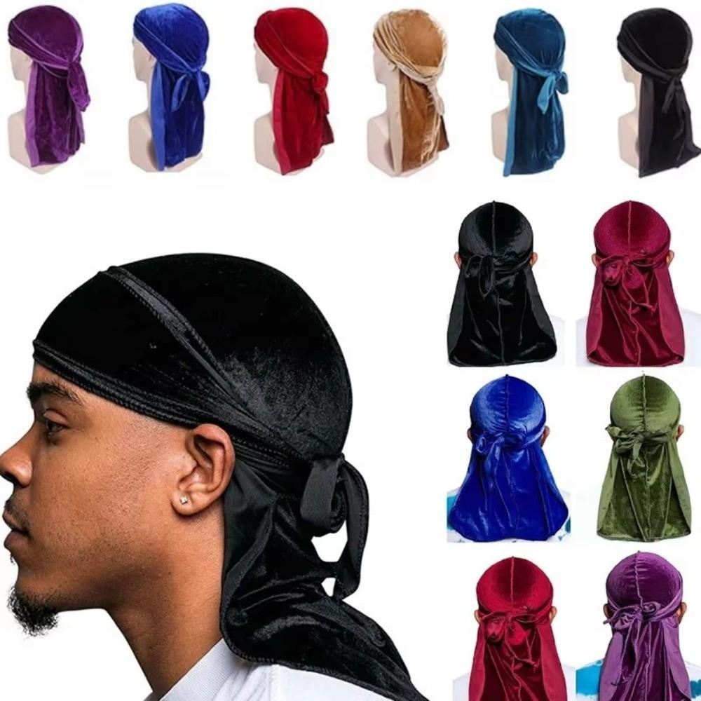 Long Tail Durags Caps Velvet Head Wrap New Bandana Beanie  Unisex