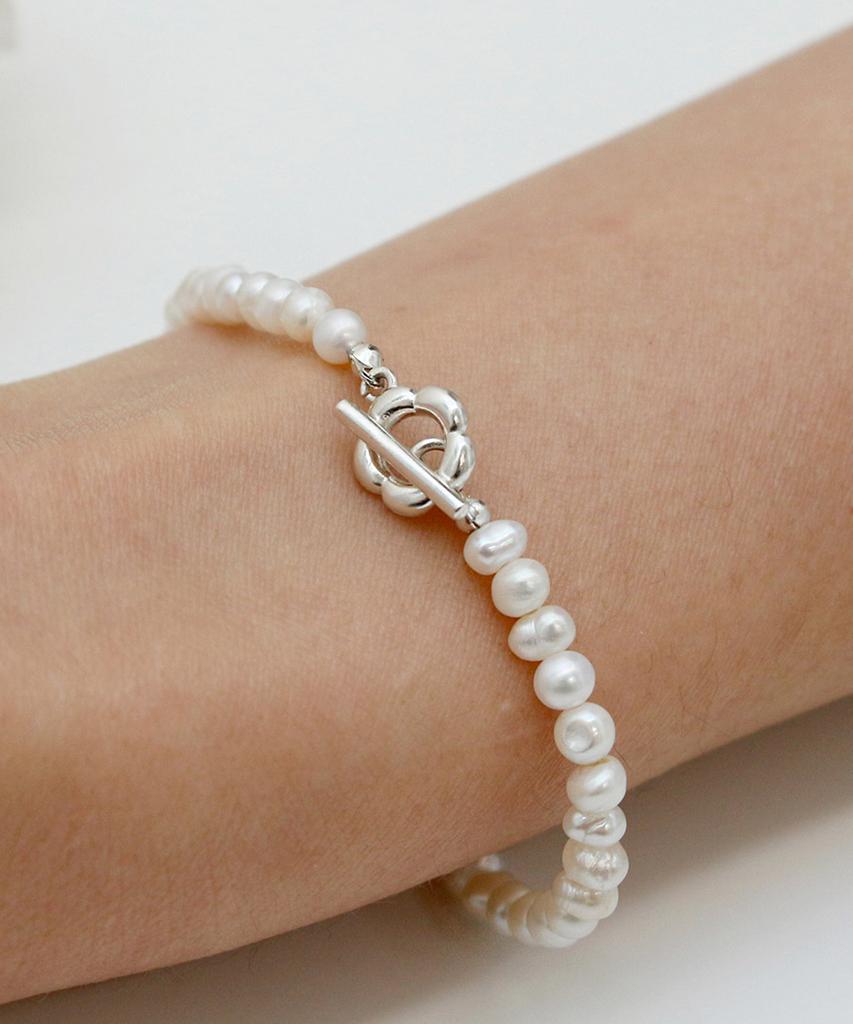 47Bag 925 Silver Toggle Bar Imperfect Freshwater Pearl Bracelet Botti
