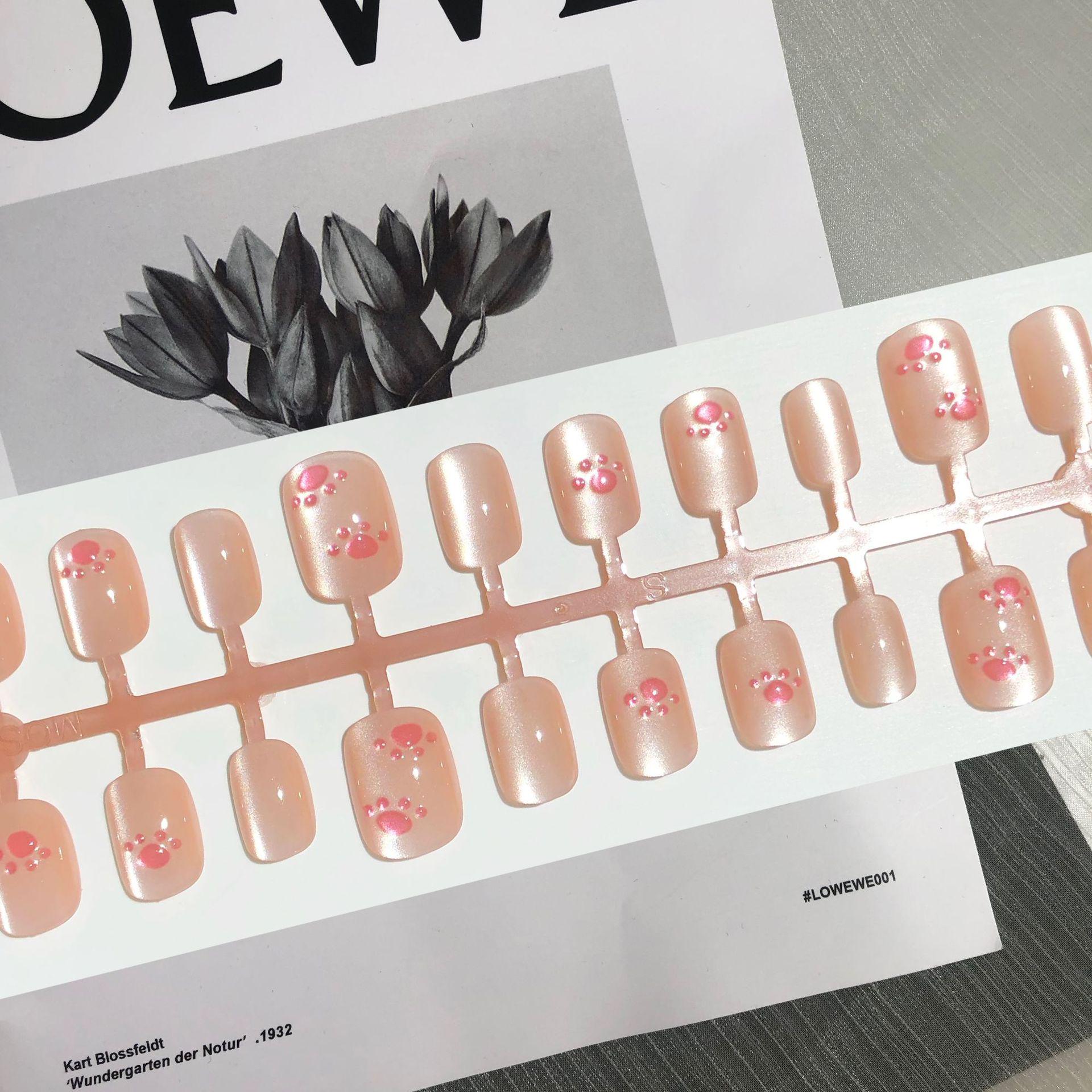 

3D Накладные ногти в виде кошачьих лапок - Короткие мультяшные наклейки для ногтей, Однотонные [30 штук]