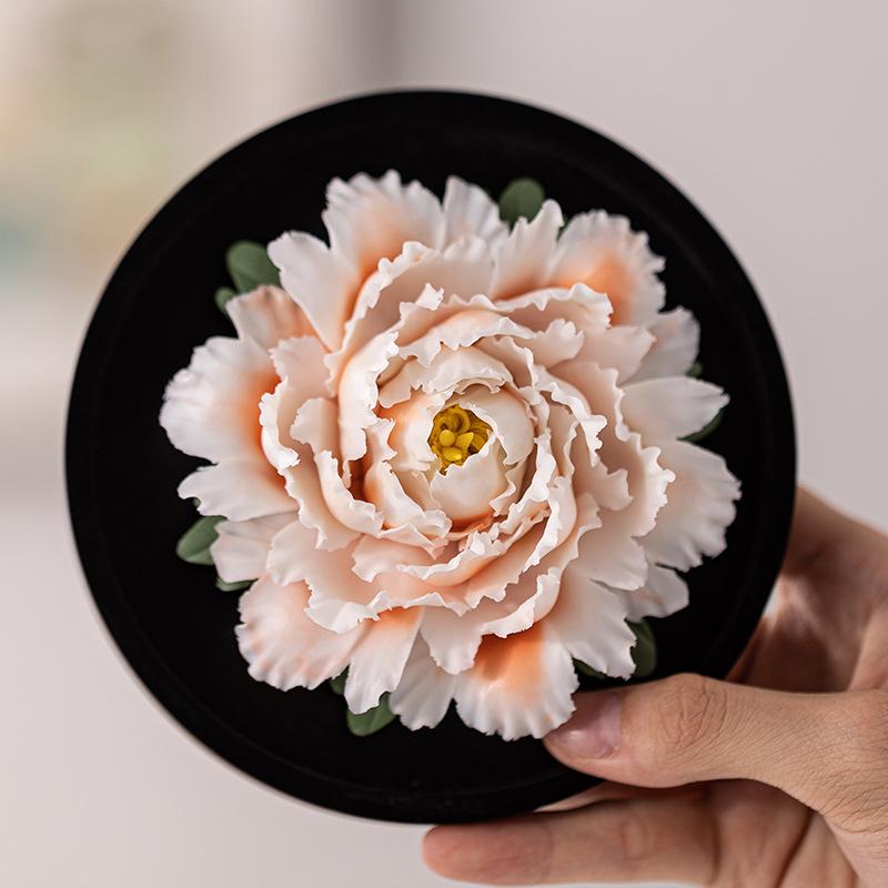 Ceramics Simulation Peony Flower Model decoration Handmade purely by hand Luxury Home Room Office Table decoration gift