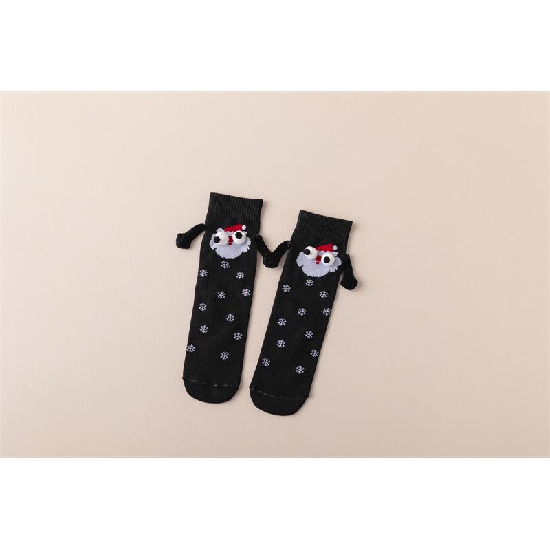 Magnetic Couple Socks with Embroidered Eyes and Holding Hands Design