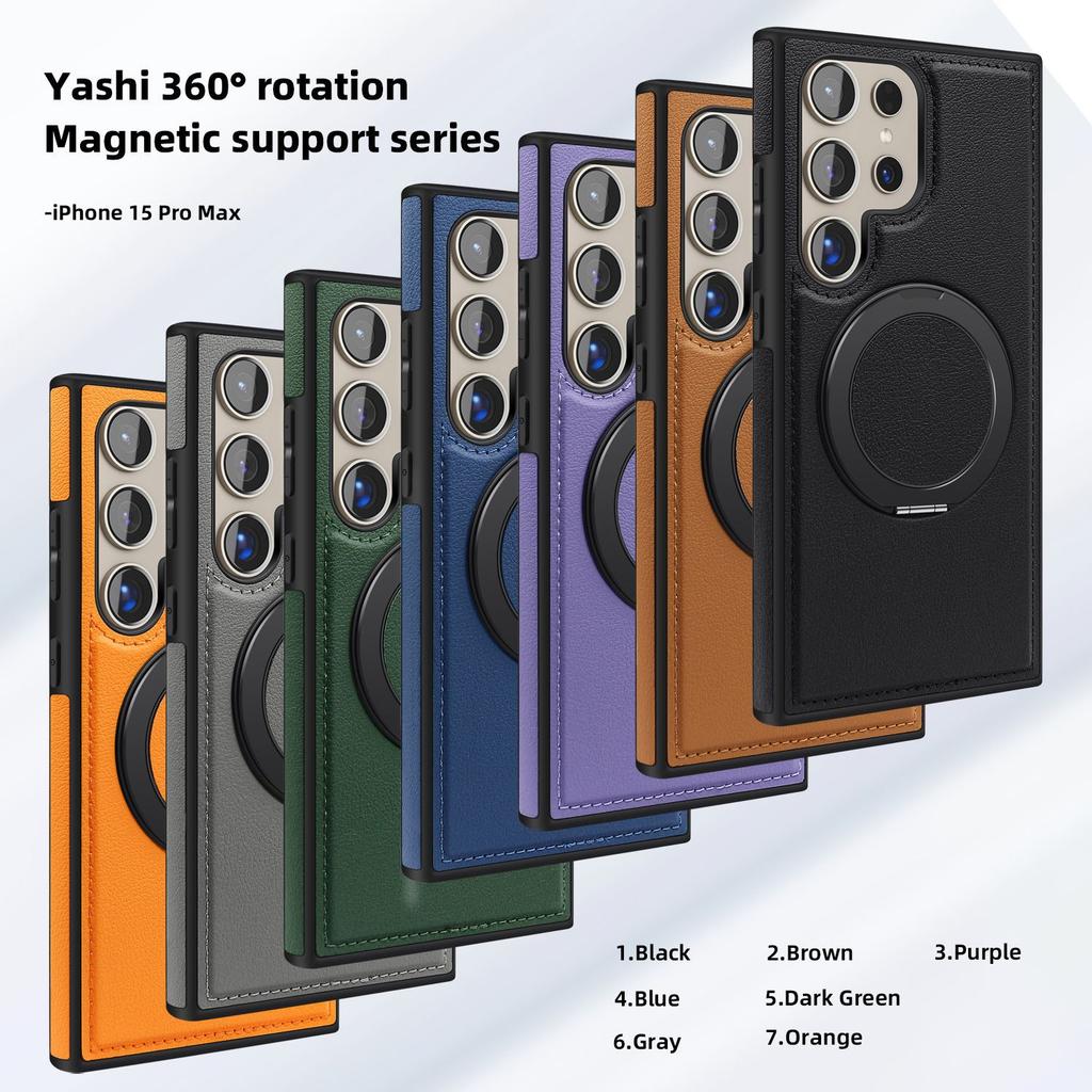 Samsung S25ULTRA Leather Case Metal 360 Rotating Magnetic Bracket Mobile Phone Case S23 Anti fall S24u Business