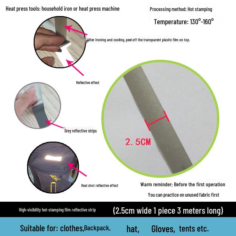 High-visibility Heat-applied Reflective Tape for Nighttime Traffic Warning, Directly Heat-pressed Onto Clothing.