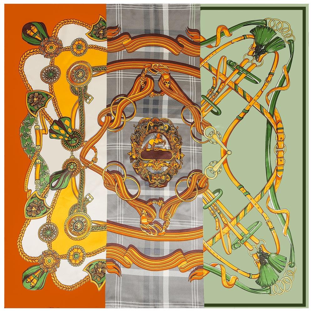 Luxury four leaf clover flower Headband Hijab Bandana Women Satin Silk Scarf Shawl Foulards Femme Square Scarves Wraps 90*90CM