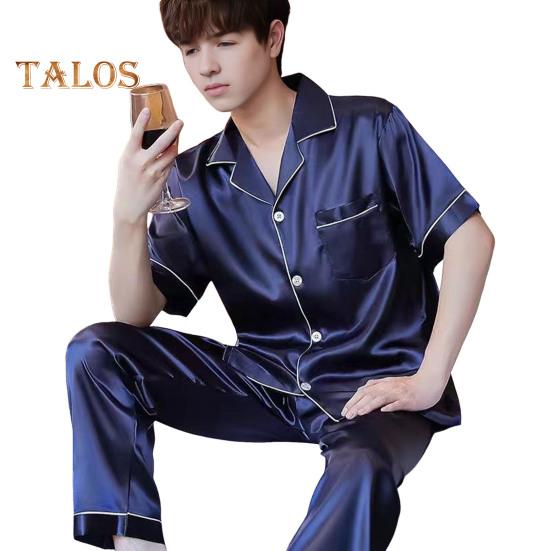 

Комплект из 2 предметов: мужская пижама, лацкан, короткий рукав, пуговицы, планка, рубашка, эластичный пояс, широкие длинные брюки, свободный крой, одежда для сна 3XL