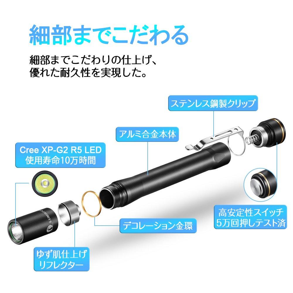 LUMINTOP IYP365 LED 200 50 Hours of Aluminum Alloy 3 Brightness IPX8 AAA Battery Compatible Penlight, Flashlight, Lumens, Use, Construction, Compact,