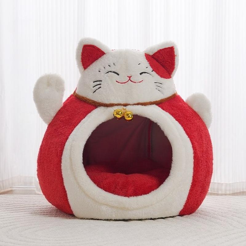 Kształt kota szczęścia gniazdo dla kota jesienno-zimowe ciepłe dom kota szczęścia półzamknięty mały i średni kojec gniazdo dla zwierząt