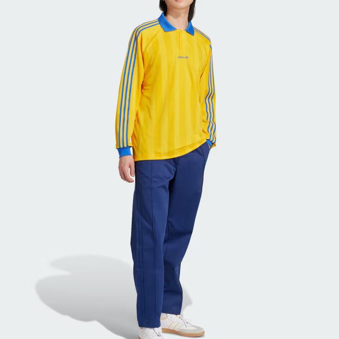 Adidas Loose Striped Jacquard Casual Long Sleeve Polo Shirt Men Tops Crew-Yellow IX9596