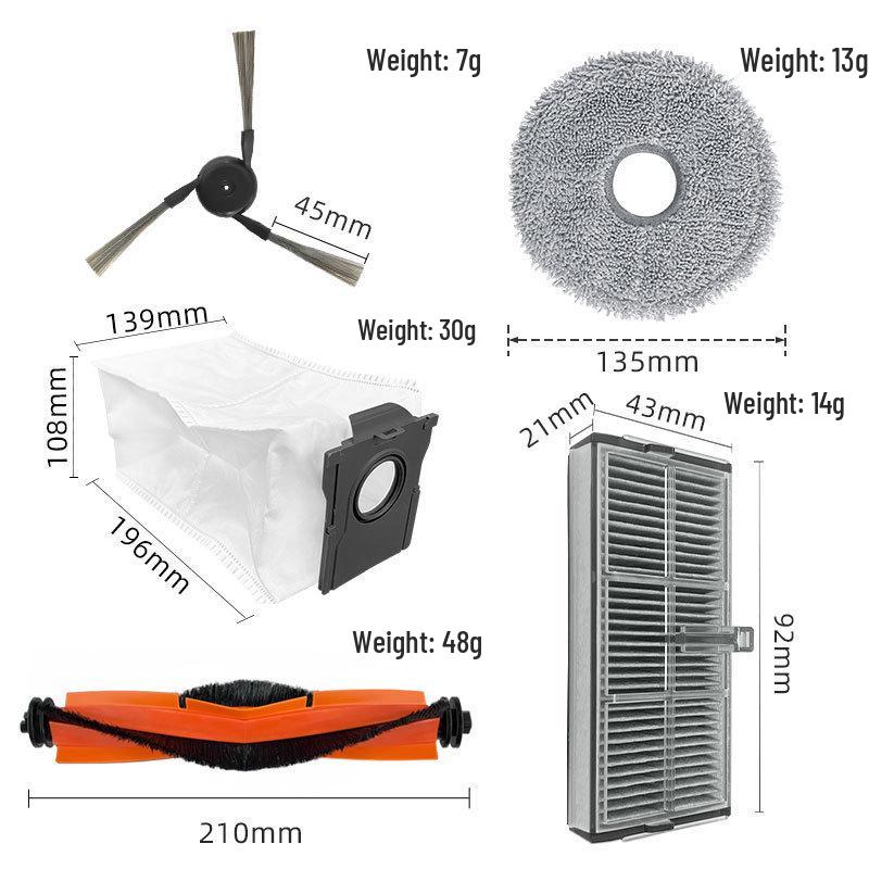Compatible Accessories for X40 Sweeper: X40Ultra Mop Cloth, Dust Bag, Rubber Edge, Main Brush Cover, Filter Core.