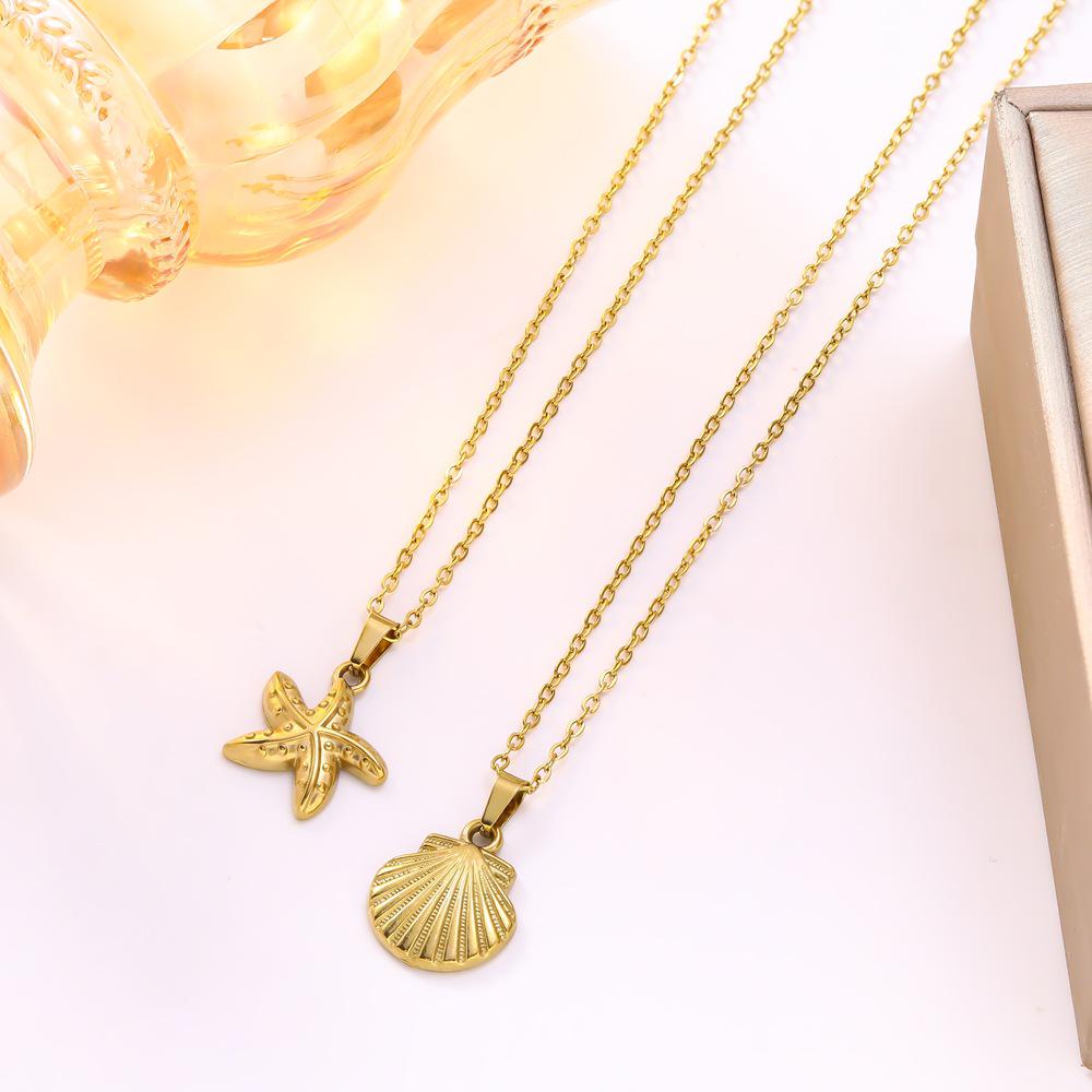 Transborder Stylish Starfish Shell Stainless Steel Pendant Necklace for Women - Ocean-Inspired Design