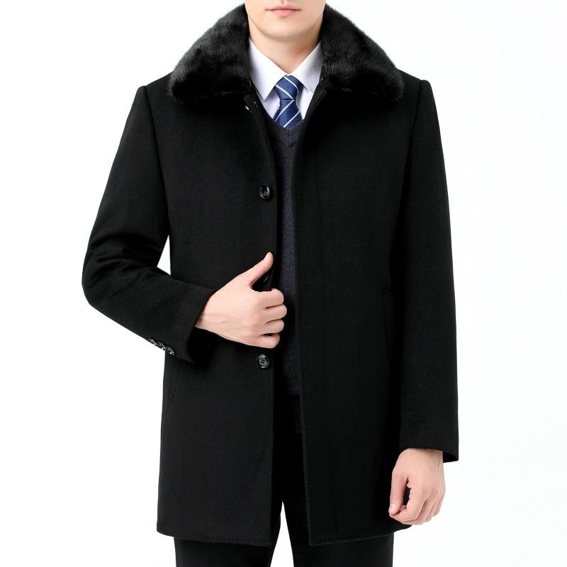 

Высококачественное шерстяное пальто из кашемира для мужчин, воротник из норки средней длины, nikon, шерстяное пальто с золотой подкладкой для людей среднего и пожилого возраста 200