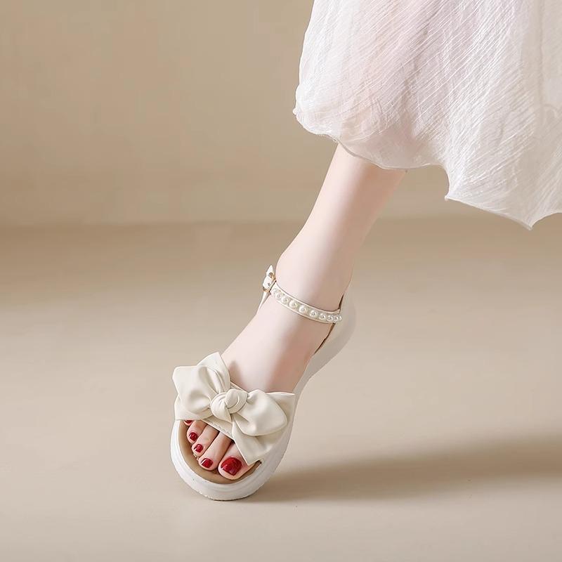 Small fragrant style bow platform sandals female summer wear retro fairy style with skirt small height increase Roman shoes