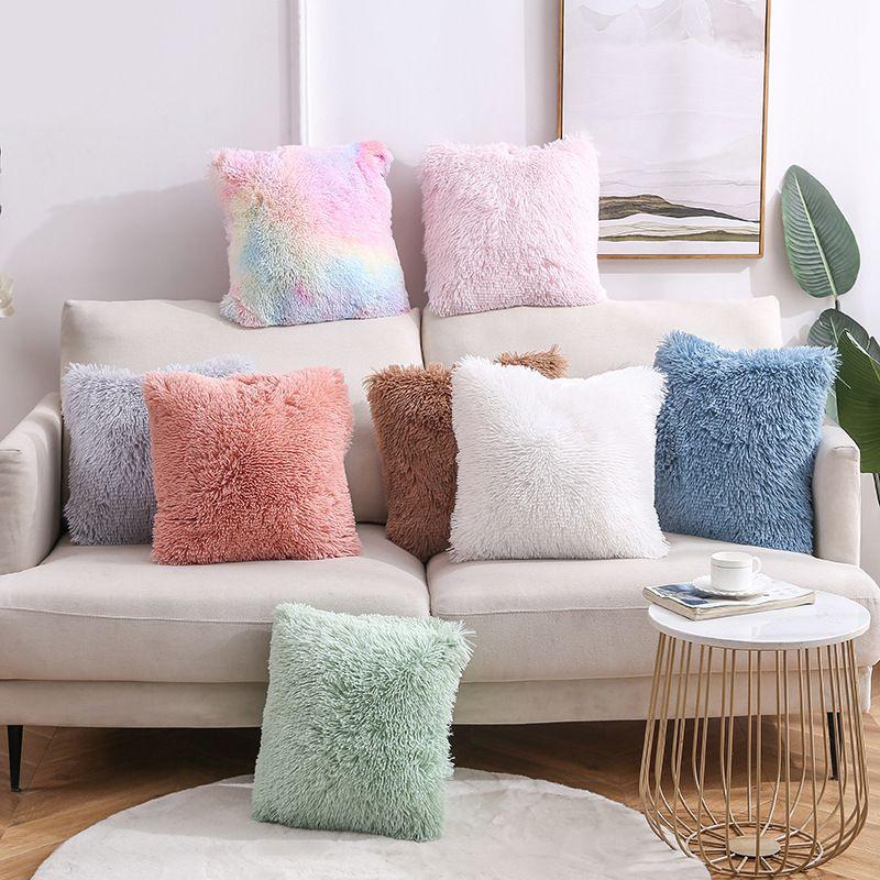 Cushion Fluffy Square Plush Pillow Covers Shaggy Scatter Sofa Pillowcase Decor