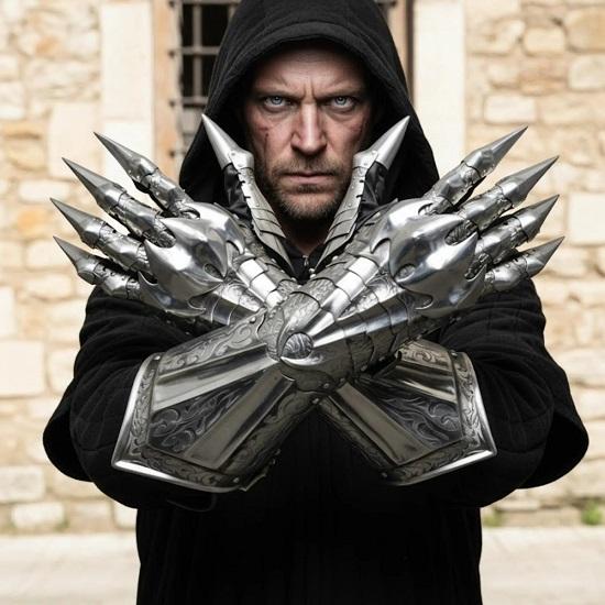 Rękawice Nazgul z grawerem Srebrna Średniowieczna Zbroja, Gotyckie Stalowe Ochraniacze Dłoni Fantasy do LARP Cosplay i Kostiumu na Halloween