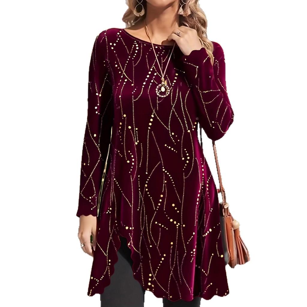 Women's Plus Size Christmas Print Long Sleeve Mid-Length Dress - Autumn/Winter Casual Fashion
