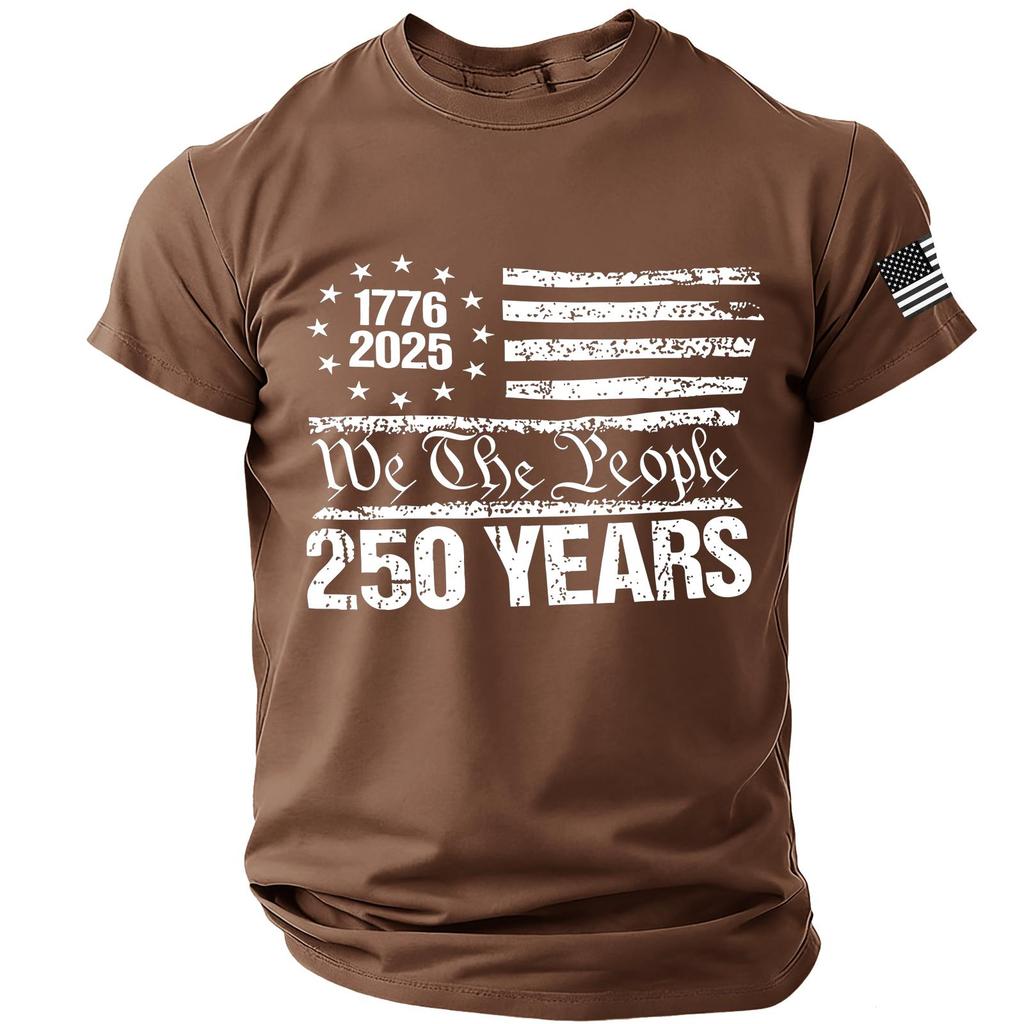 Men's Casual Crew Neck Lightweight Breathable Short Sleeve T-Shirt with Letter Print We The 250 Years 1776 2025 USA Flag Graphic Top
