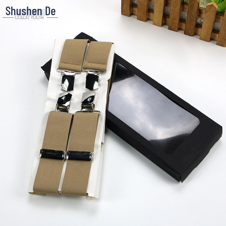 

Мужские регулируемые высокоэластичные подтяжки с четырьмя зажимами темно-синий