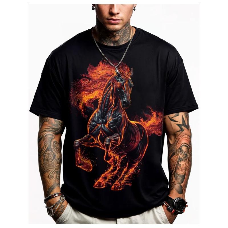 Russian Men's Summer 3D T-shirt Fashionable Casual Loose Animal Pattern Printed Round Neck Short Sleeved T-shirt Top