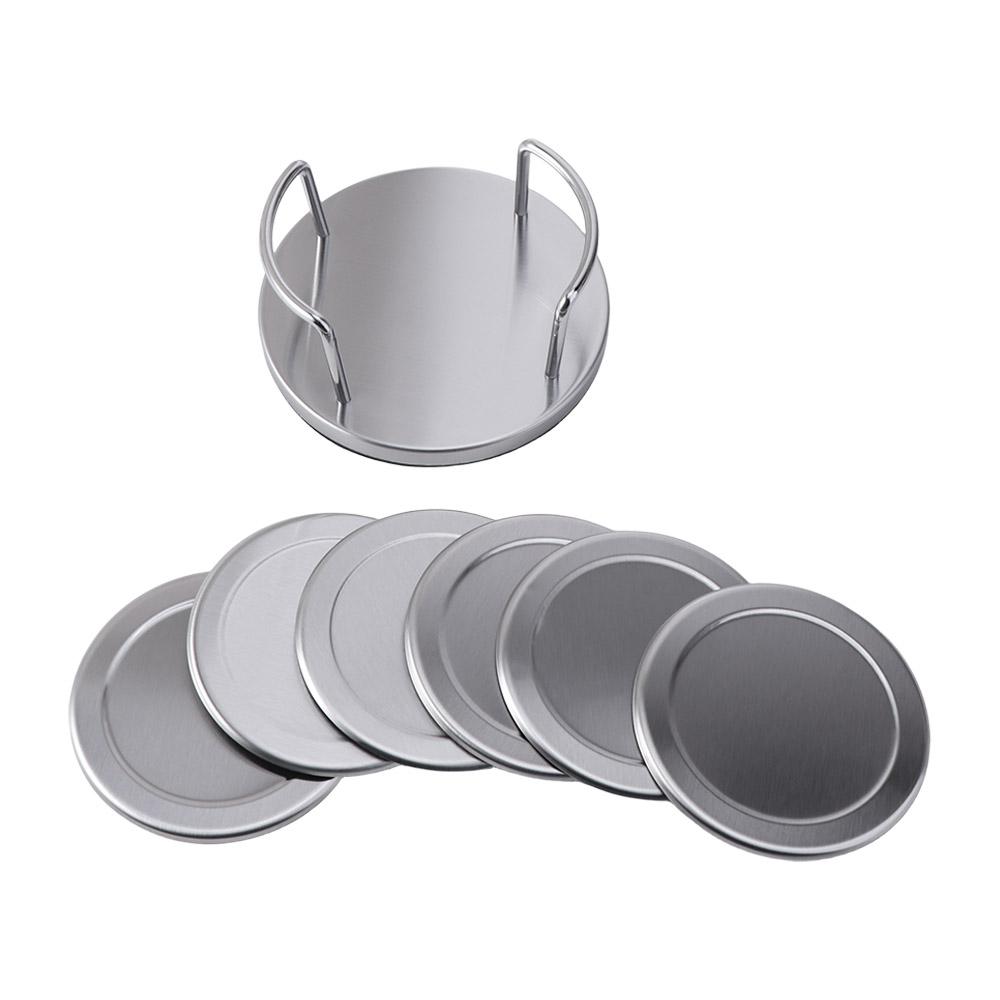 6 Pieces Silver Stainless Steel Coaster Round Drink Pad Creative Cup Mat Restaurant